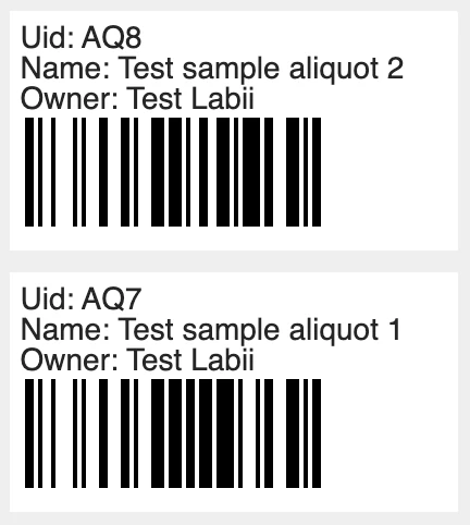 Aliquot barcodes