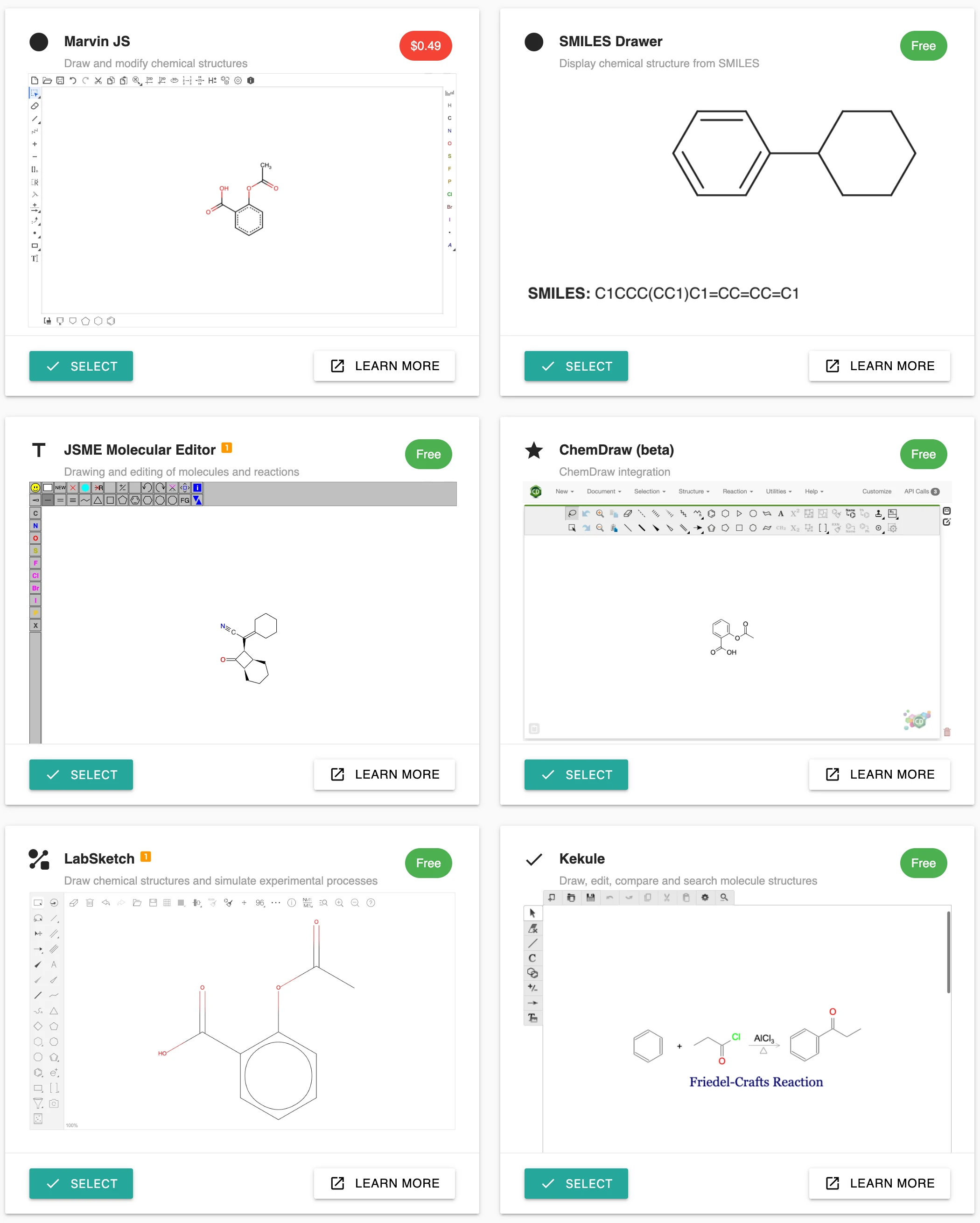 Diverse Array of Widgets for Sketching Chemical Structures