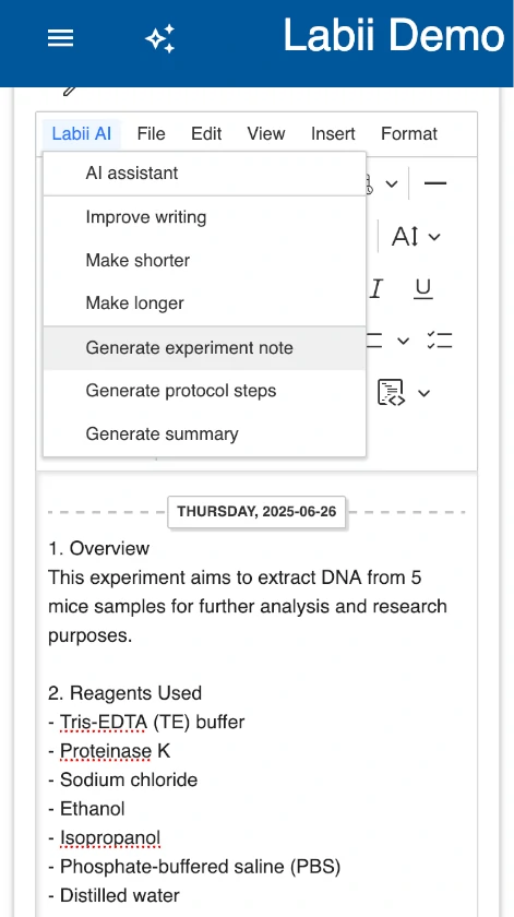 AI-Powered Experiment Notes — Generated in Seconds