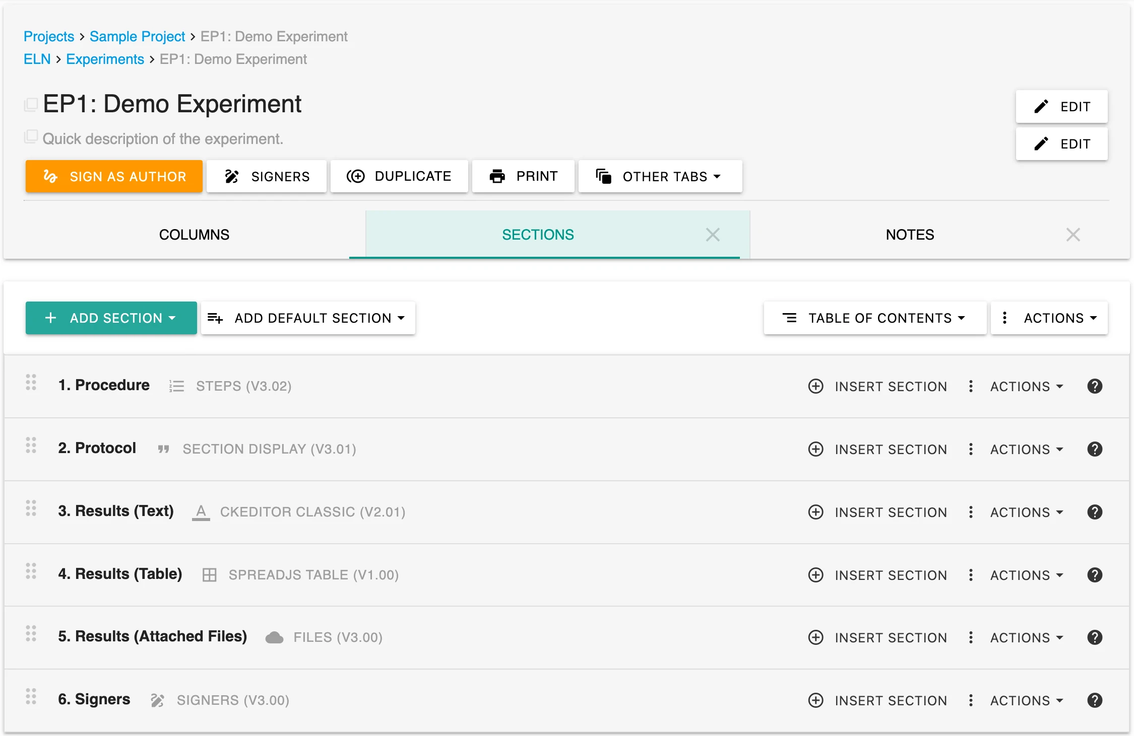 Structure Your Experiment Details with Sections