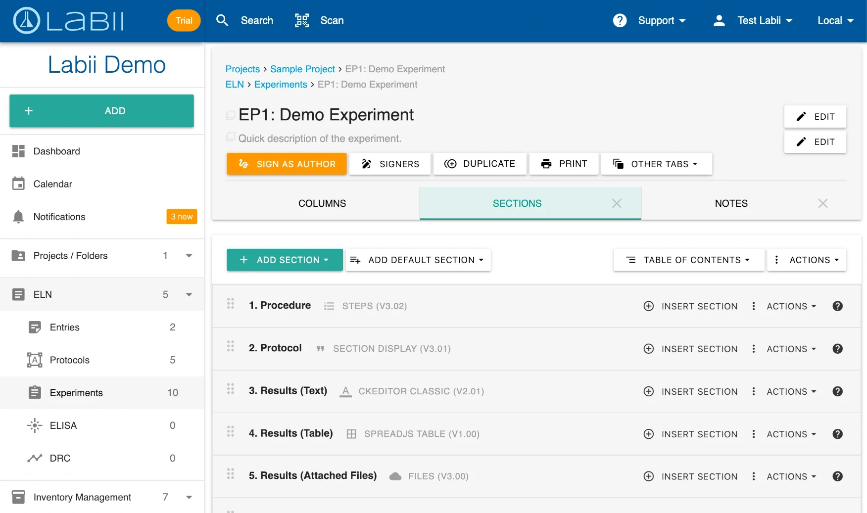 Electronic Lab Notebook (ELN) for Production